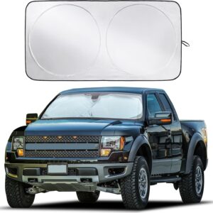 EcoNour Truck Windshield Sun Shade with Storage Pouch | Reflective 240T Material Sun Shield for UV & Heat Protection | Foldable Windshield Cover | Must-Have Truck Accessories | X-Large (69"x35")